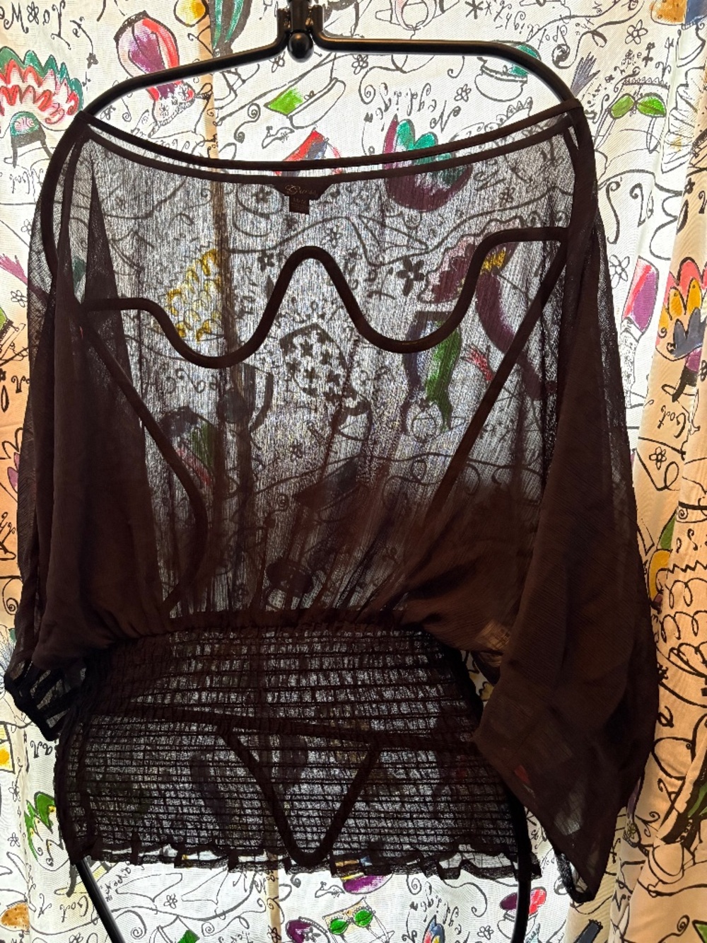 Guess poly sheer peasant top